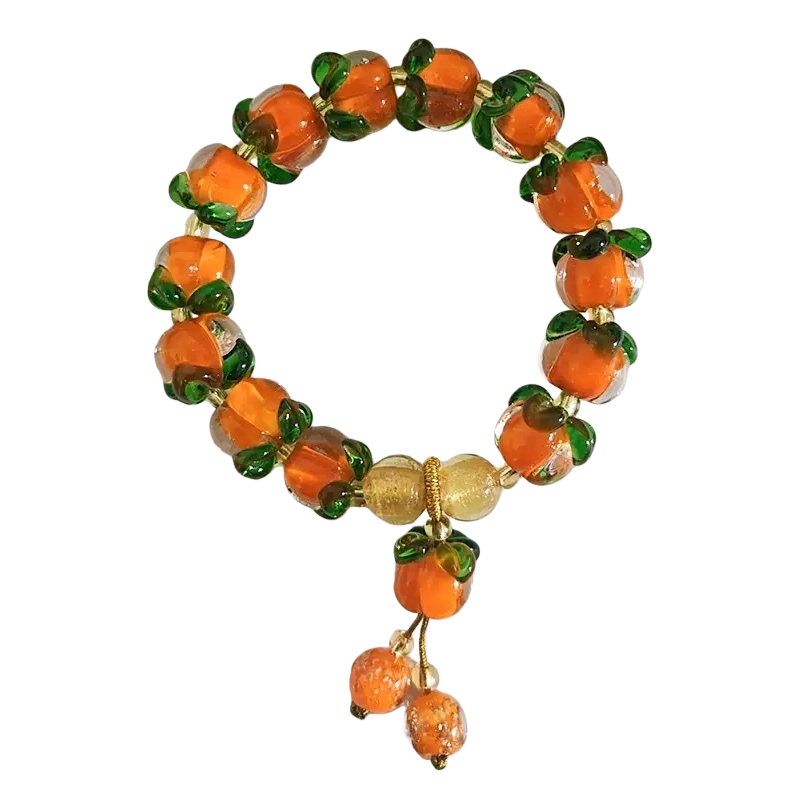 Orange pumpkin-shaped bracelet beads, natural resin handcrafted jewelry Item Picture