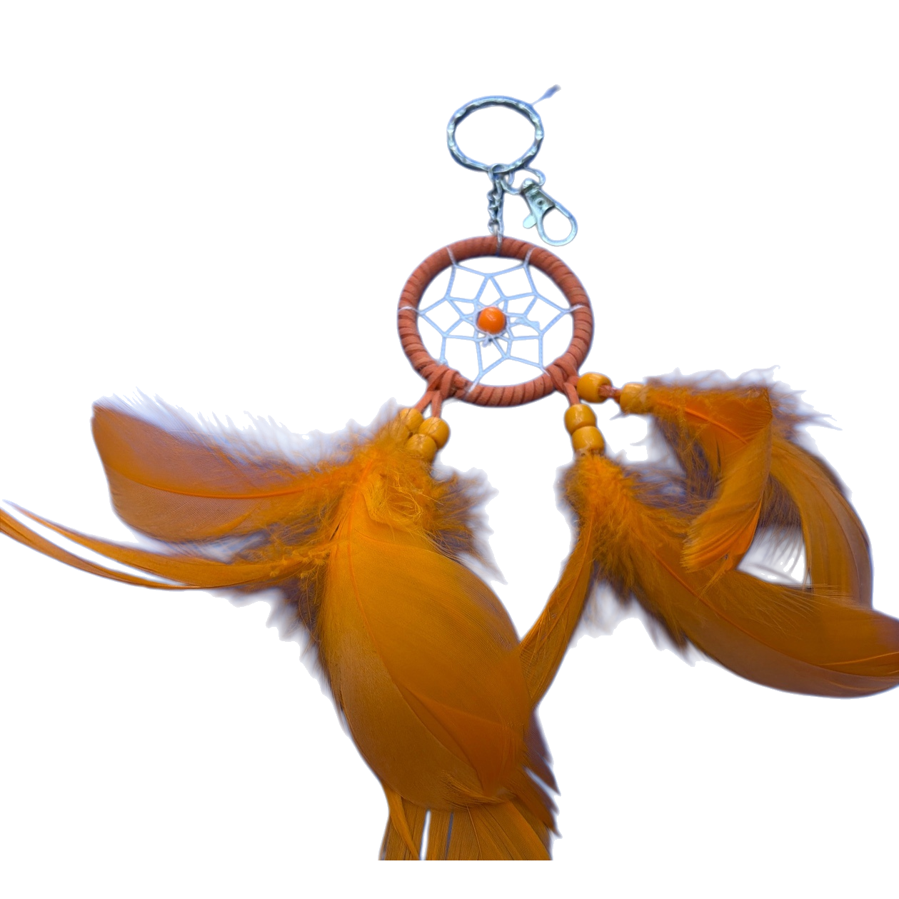 Orange feather dreamcatcher keychain Dreamy decorative trinket Cute pendant Item Picture