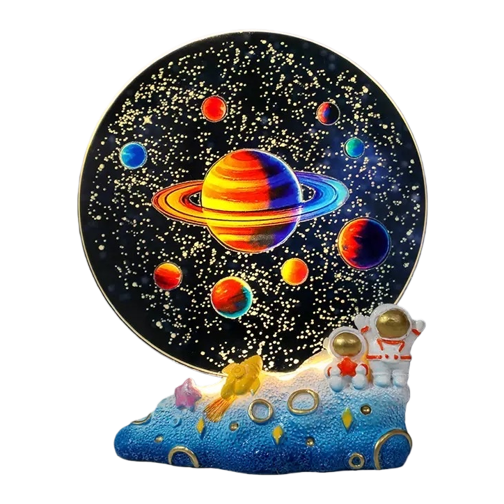 diy colorful crystal round cakes, starry sky ornaments, luminous night lights, creative handcrafted gifts, astronaut table lamps Item Picture