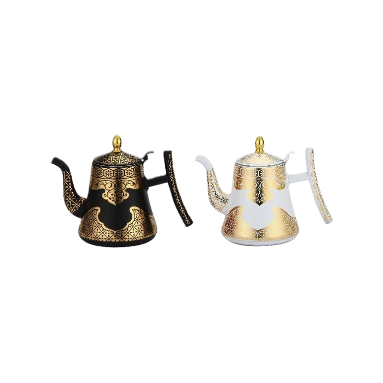 HZ962# Huizhou Black and White Teapot with golden patterns, Middle Eastern teapot with applique, Teapot, Cold water bottle, cold water bottle Item Picture