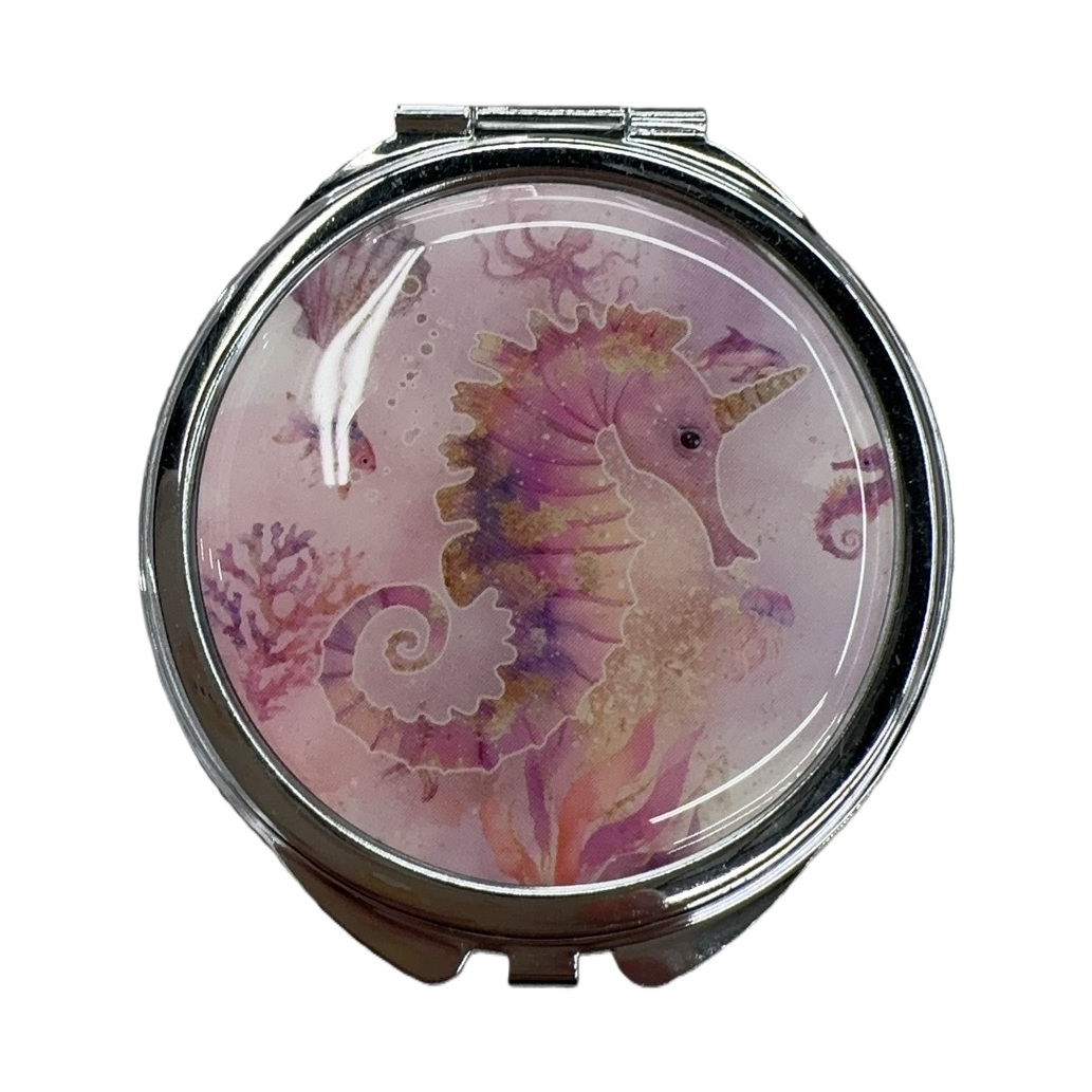 粉色海马圆形药盒化妆镜简约时尚家居装饰白底实物图