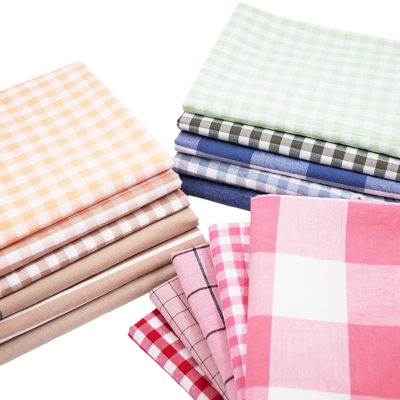 格子图案棉质布料家用床单四件套