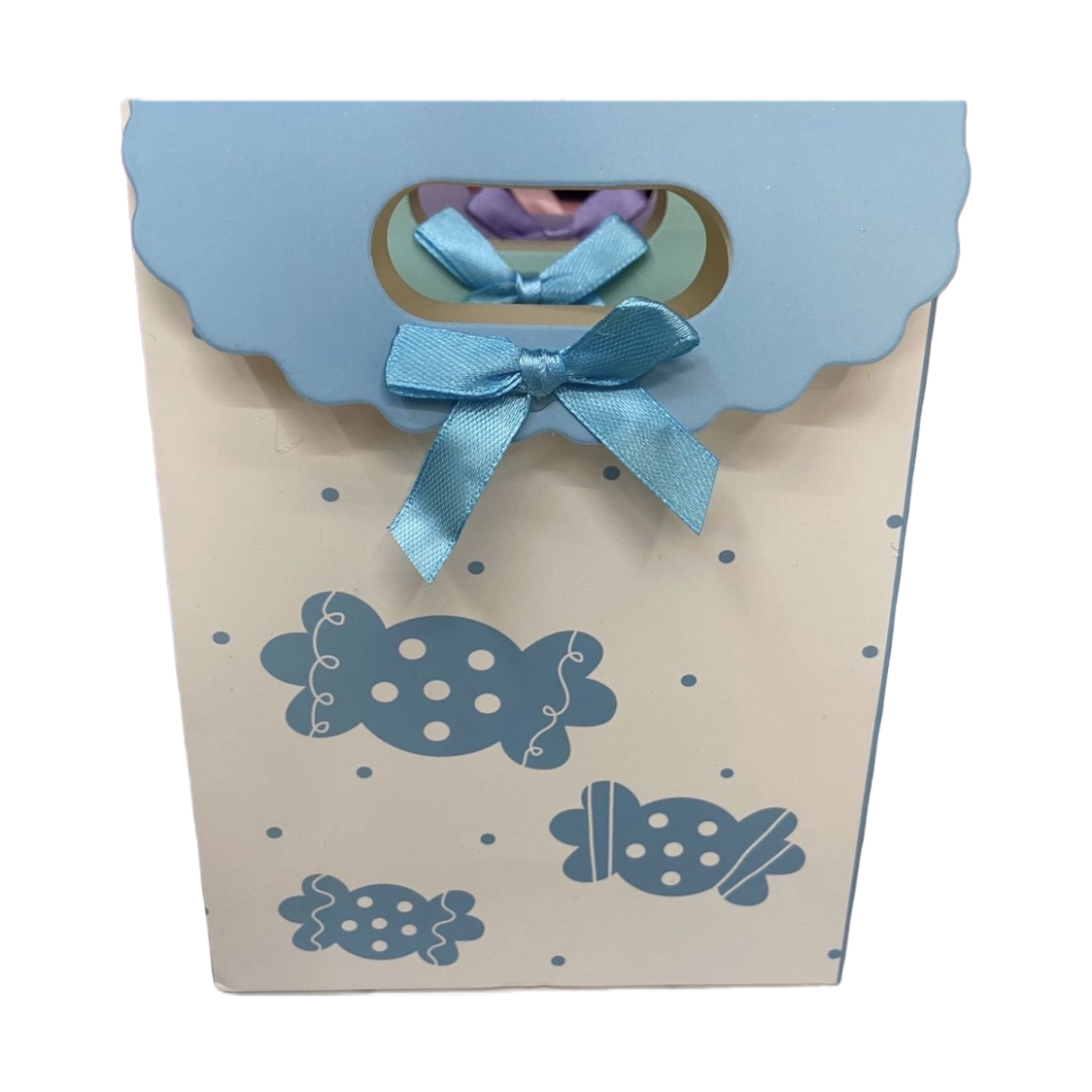蓝色蝴蝶结+礼品袋白底实物图