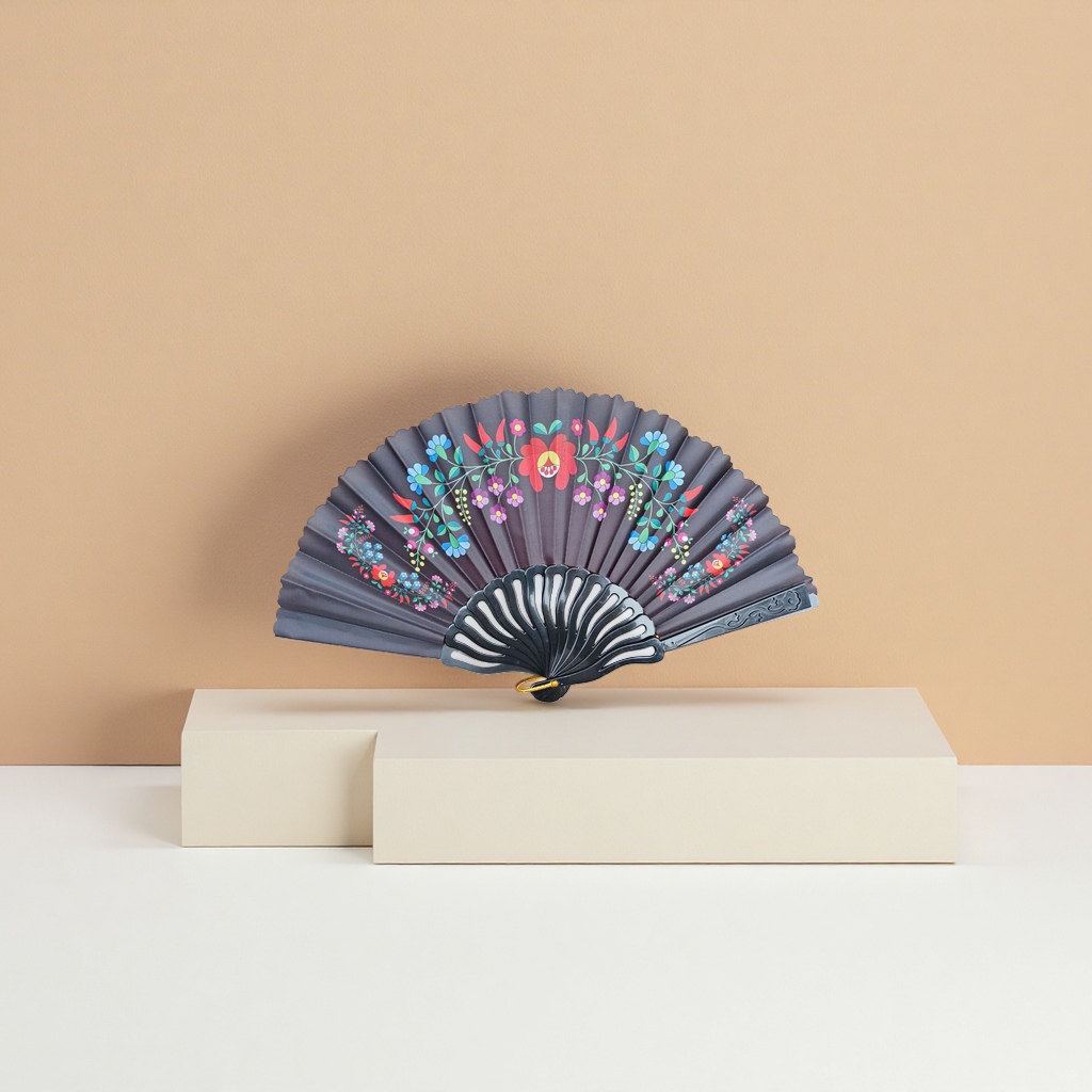 彩色花卉图案折扇手工制作便携收纳扇081227362