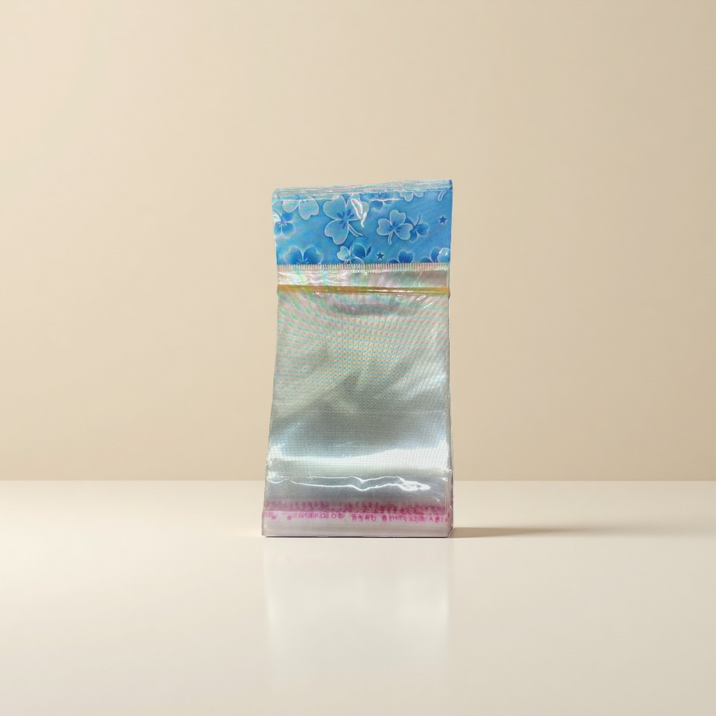A transparent plastic bag with blue floral patterns Application Scenario