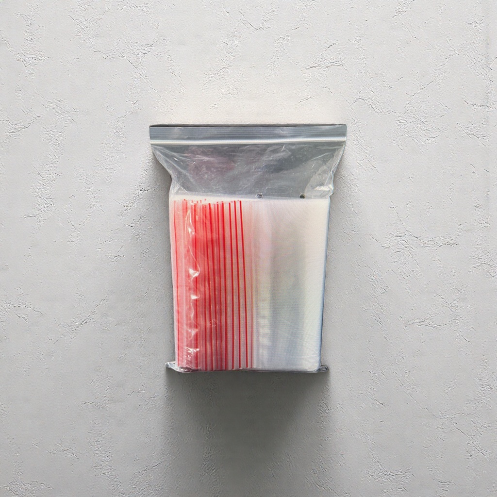 The red striped transparent plastic bag for storing items is portable, dust-proof and water-proof Specification image