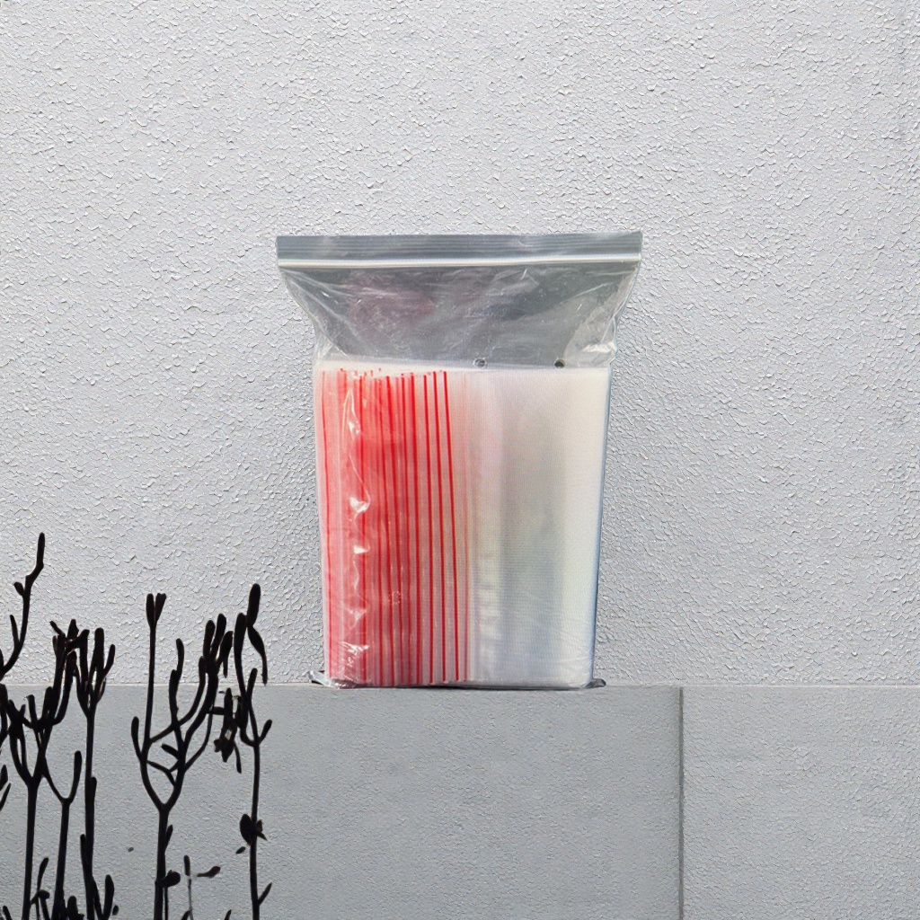 红色条纹透明塑料袋装物品收纳袋便携防尘防水