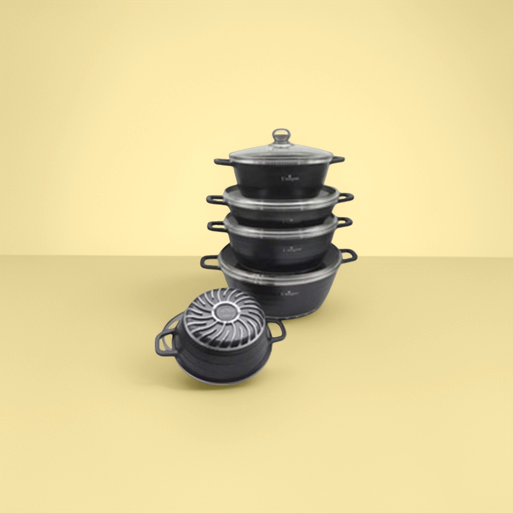Black non-stick pan set of 3 pieces, including wok, soup pan and frying pan, for home kitchen use