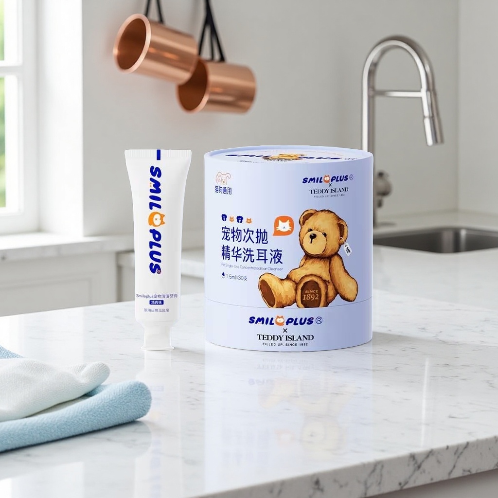 Pet care toothpaste and ear wash set, specially designed for freshening breath, eliminating odors and protecting ears Application Scenario