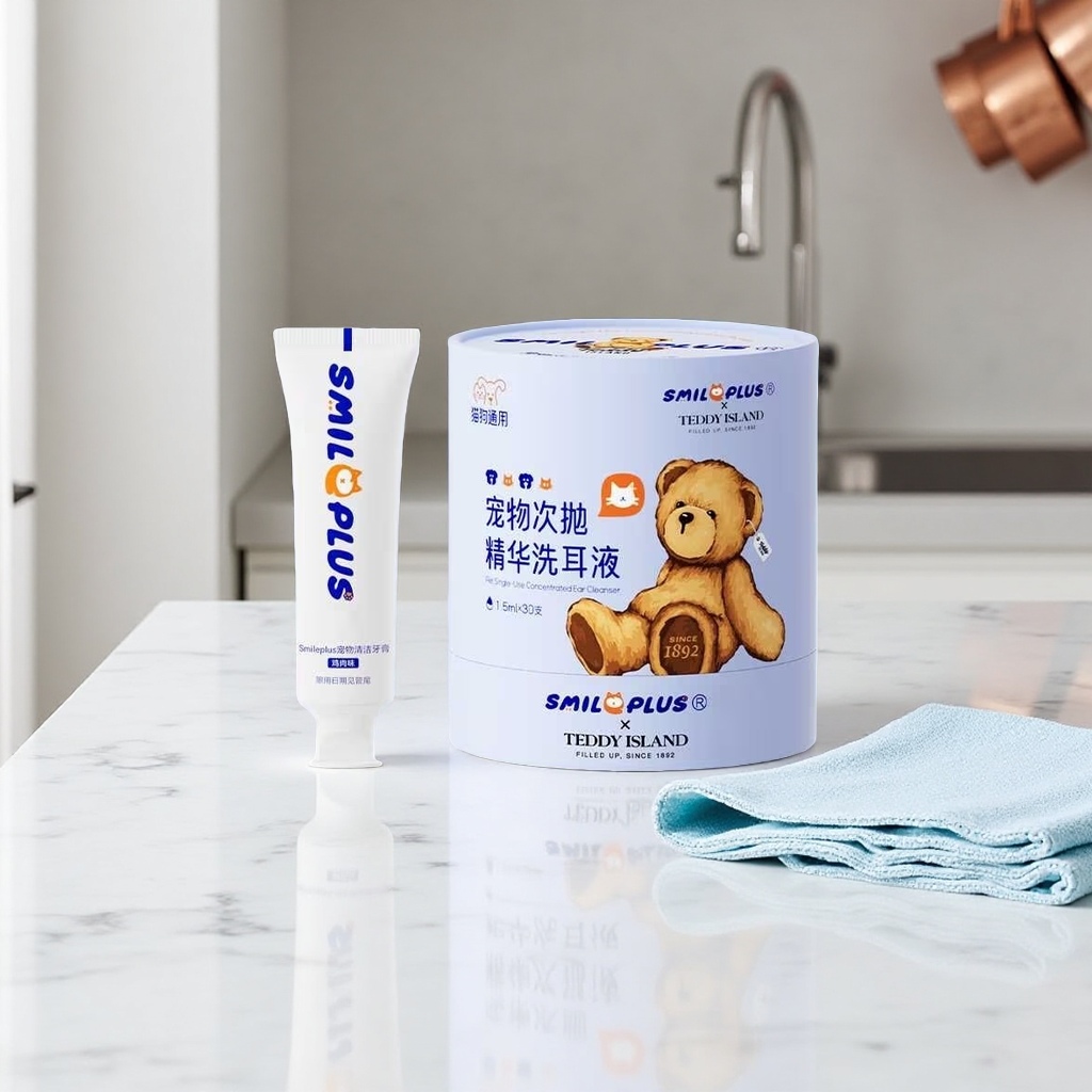 Pet care toothpaste and ear wash set, specially designed for freshening breath, eliminating odors and protecting ears