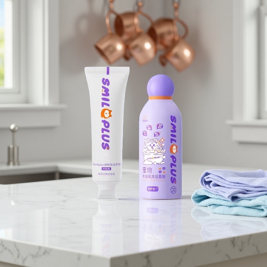 Pet cleaning products, toothpaste, bath mousse, gentle stain removal, fresh breath, essential for pet owners Specification image