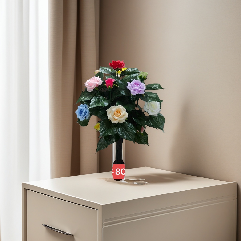 A delicate bouquet of artificial roses and preserved flowers as a birthday gift for my girlfriend's mother. Floral decoration