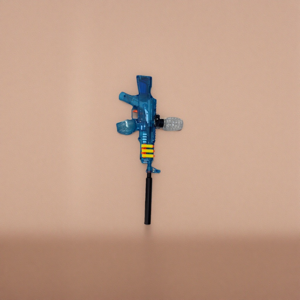 The blue toy gun is a children's safe water bomb gun that is waterproof, shockproof and rechargeable Specification image