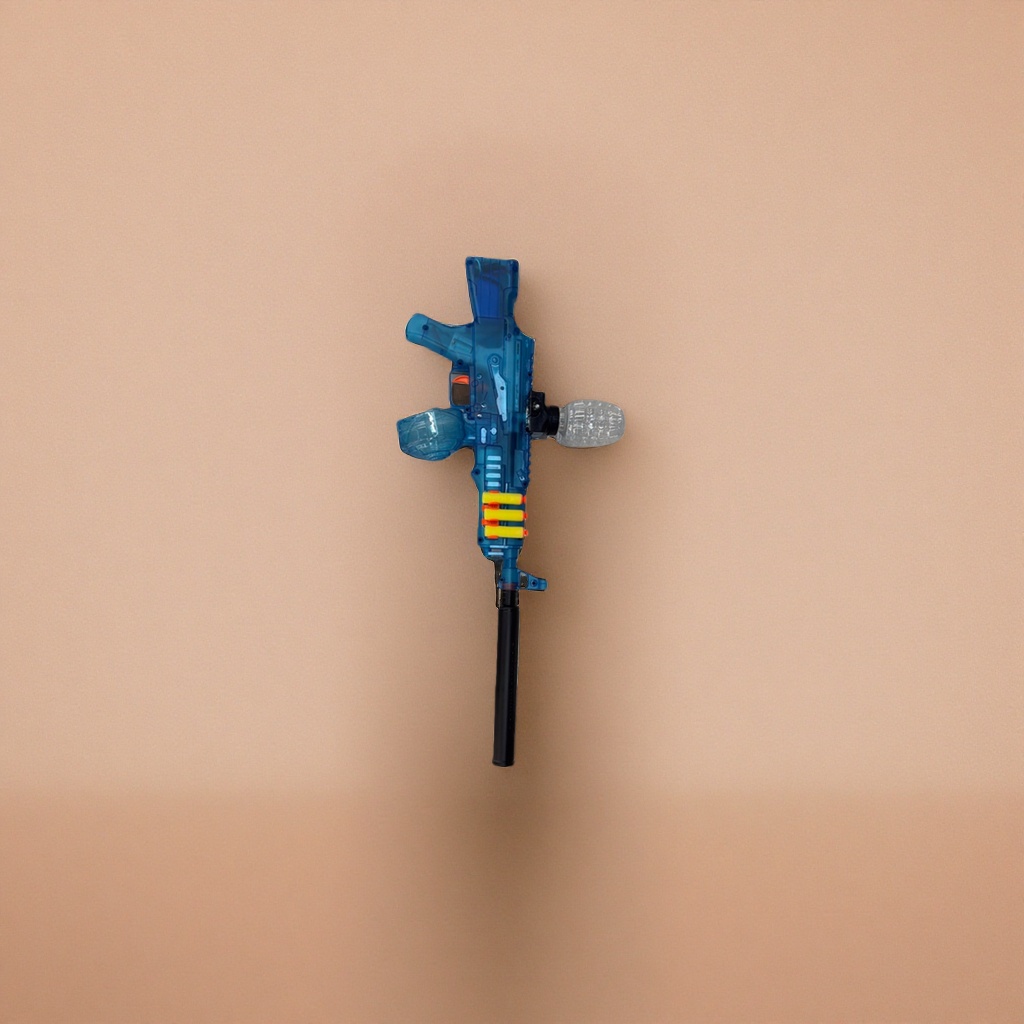 The blue toy gun is a children's safe water bomb gun that is waterproof, shockproof and rechargeable details Picture