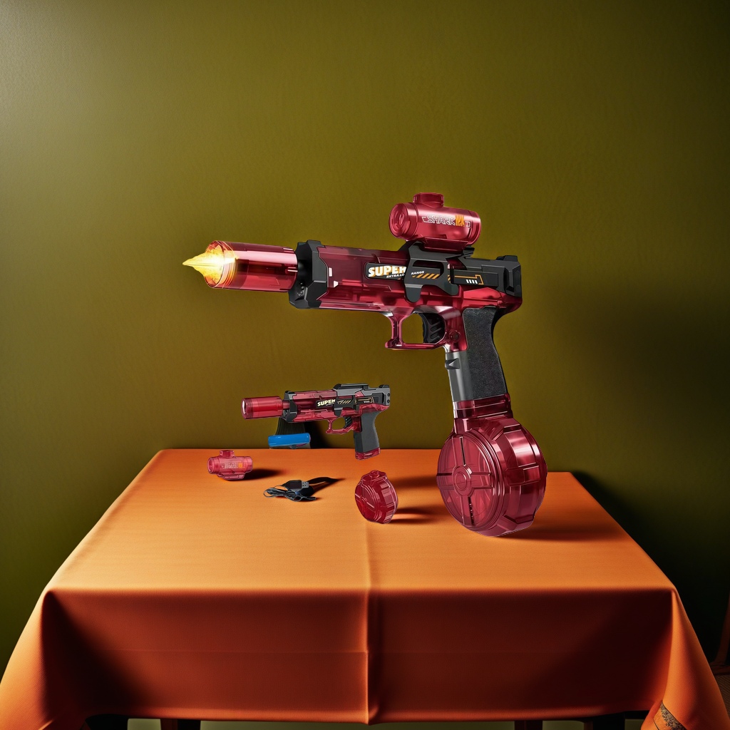 The red toy gun is a safe and environmentally friendly prop for children's simulation shooting games details Picture