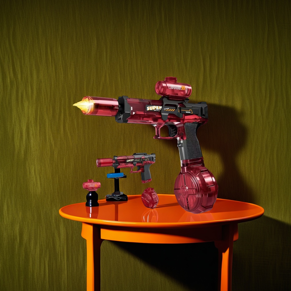 The red toy gun is a safe and environmentally friendly prop for children's simulation shooting games Specification image