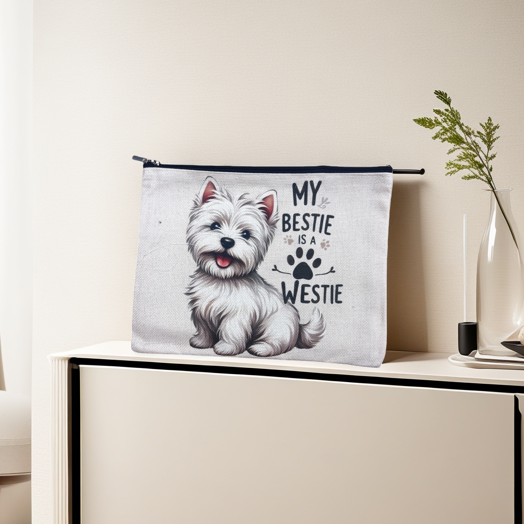 MY BESTIE IS A WESTIE fabric storage bag printed with the pattern of West Highland White Terrier