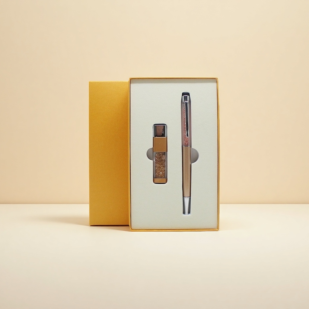 A luxurious gift set of 2-piece golden gift box water diamond USB flash drive and water diamond pen for your girlfriend Application Scenario
