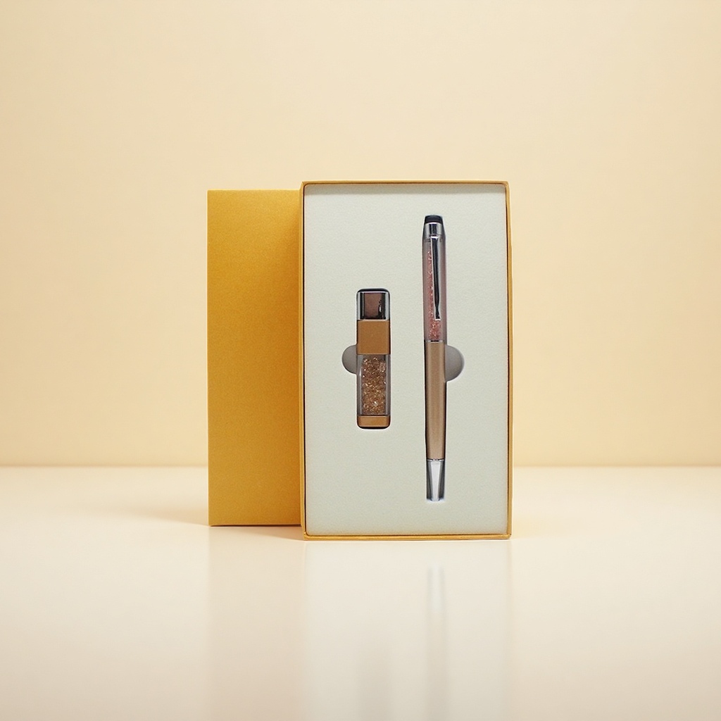 A luxurious gift set of 2-piece golden gift box water diamond USB flash drive and water diamond pen for your girlfriend Specification image