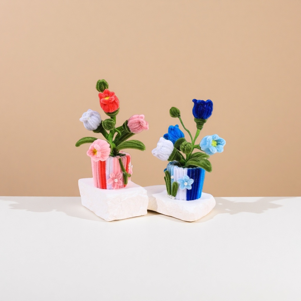 手工毛线花盆栽创意装饰摆件家居美化绿植花卉装饰品