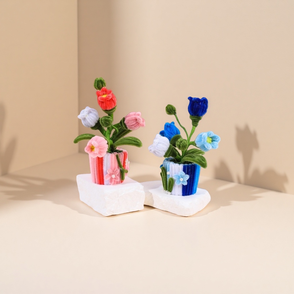 手工毛线花+盆栽产品图