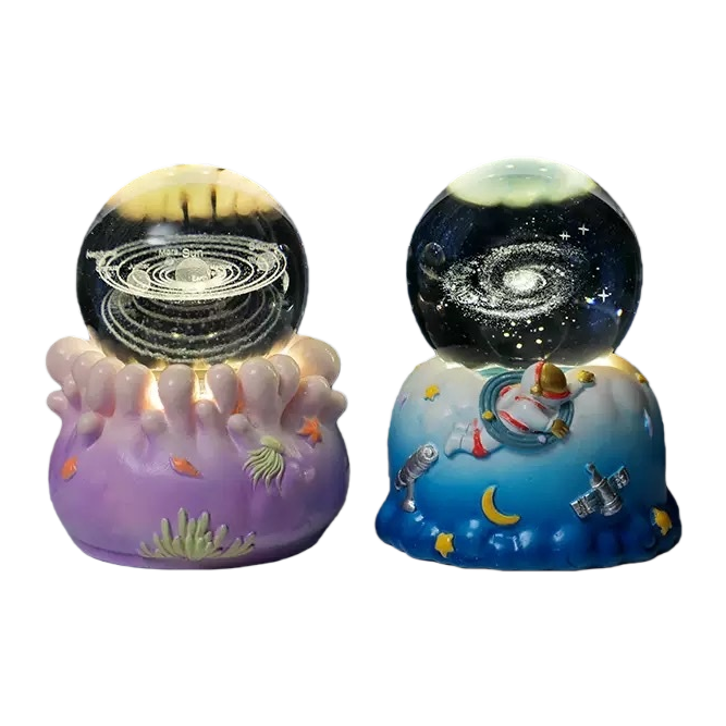 发光旋转小夜灯3d内雕星空水晶球创意卧室桌面氛围灯摆件生日礼物 白底实物图