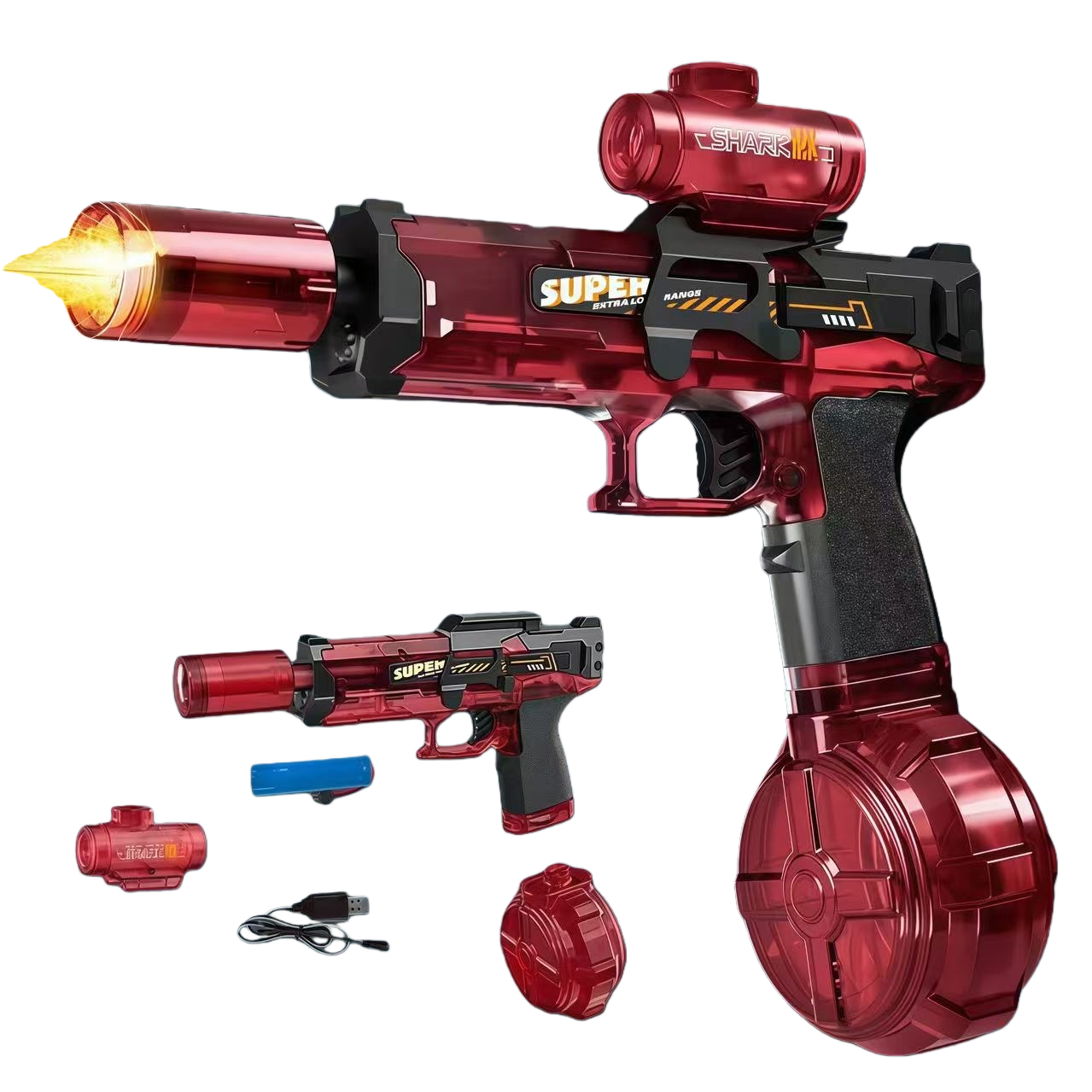 The red toy gun is a safe and environmentally friendly prop for children's simulation shooting games Item Picture