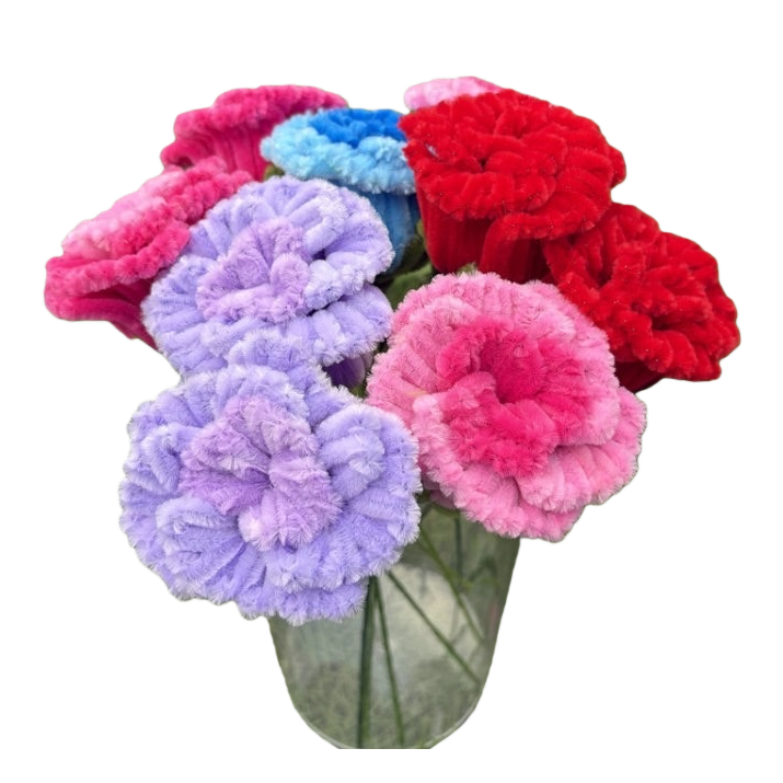 彩色毛绒花+花束白底实物图