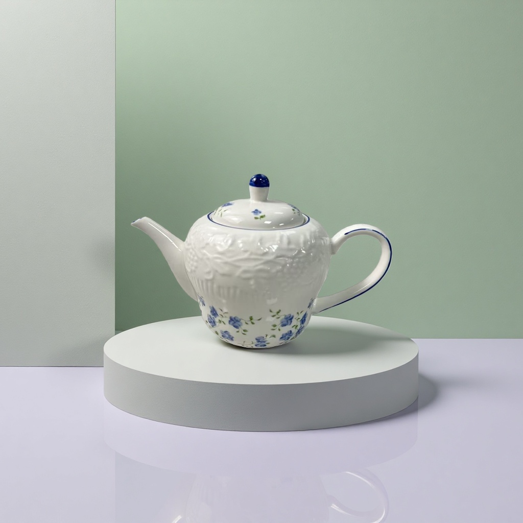 白色带蓝花图案茶壶家用陶瓷泡茶壶保温茶具礼品产品图