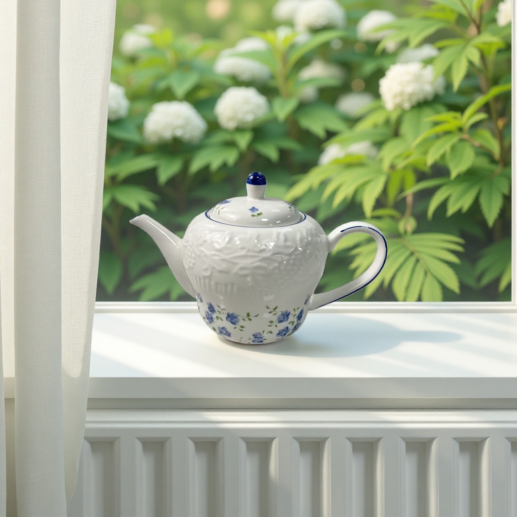白色带蓝花图案茶壶家用陶瓷泡茶壶保温茶具礼品