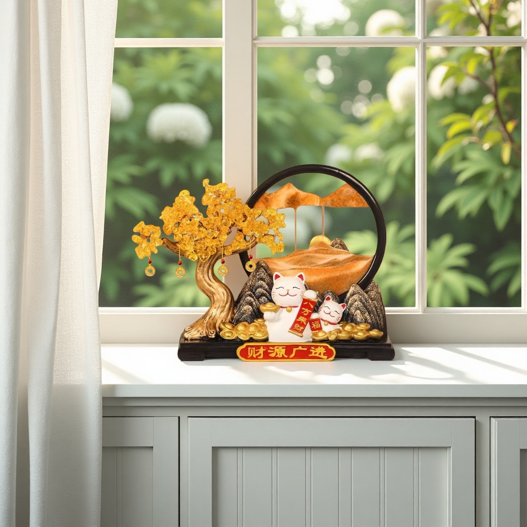 Maneki Neko and money tree resin ornaments bring wealth to the living room, office, opening and moving decoration Specification image