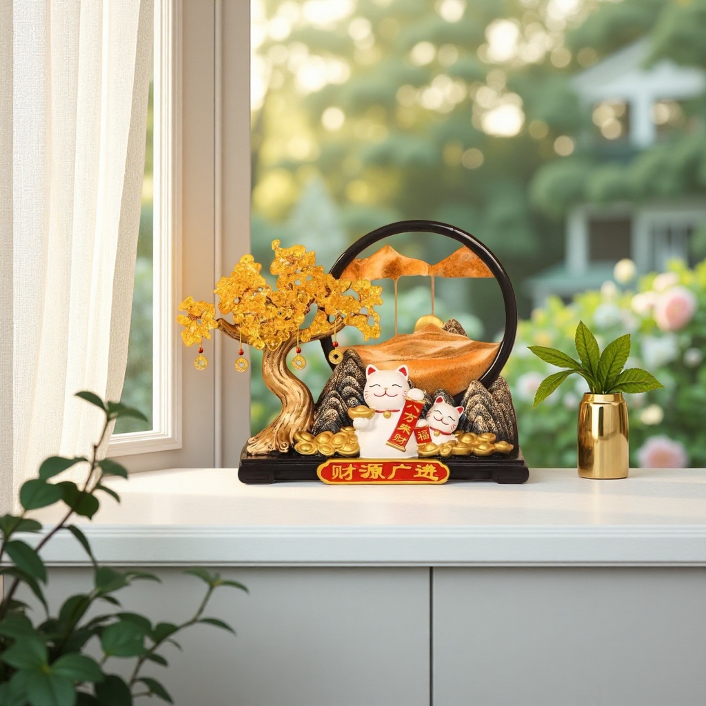 Maneki Neko and money tree resin ornaments bring wealth to the living room, office, opening and moving decoration Application Scenario