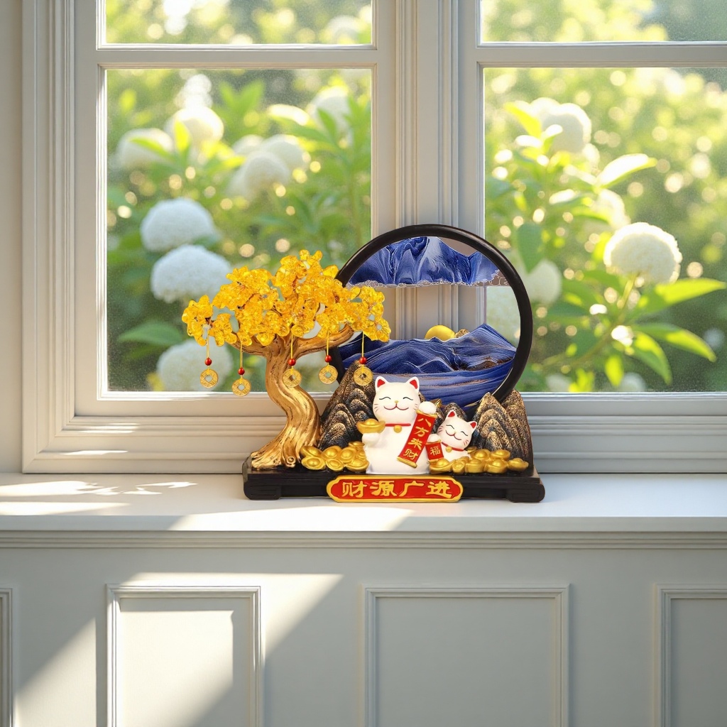 Maneki Neko and money tree resin ornaments bring wealth to the living room, office, opening and moving decoration details Picture