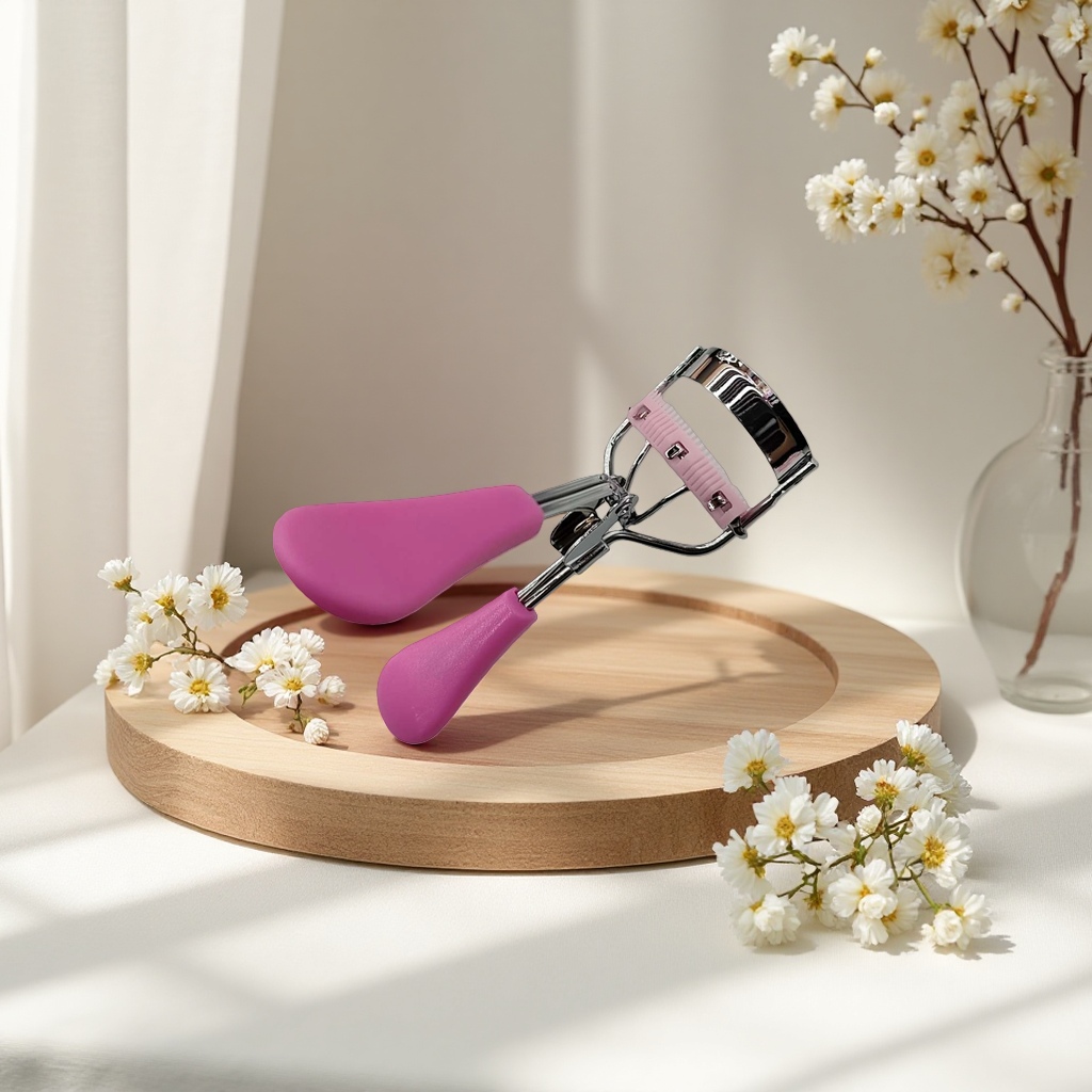 Pink eyelash curler, thickened stainless steel eyelash curler, long-lasting shaping, anti-slip tip, beauty tool