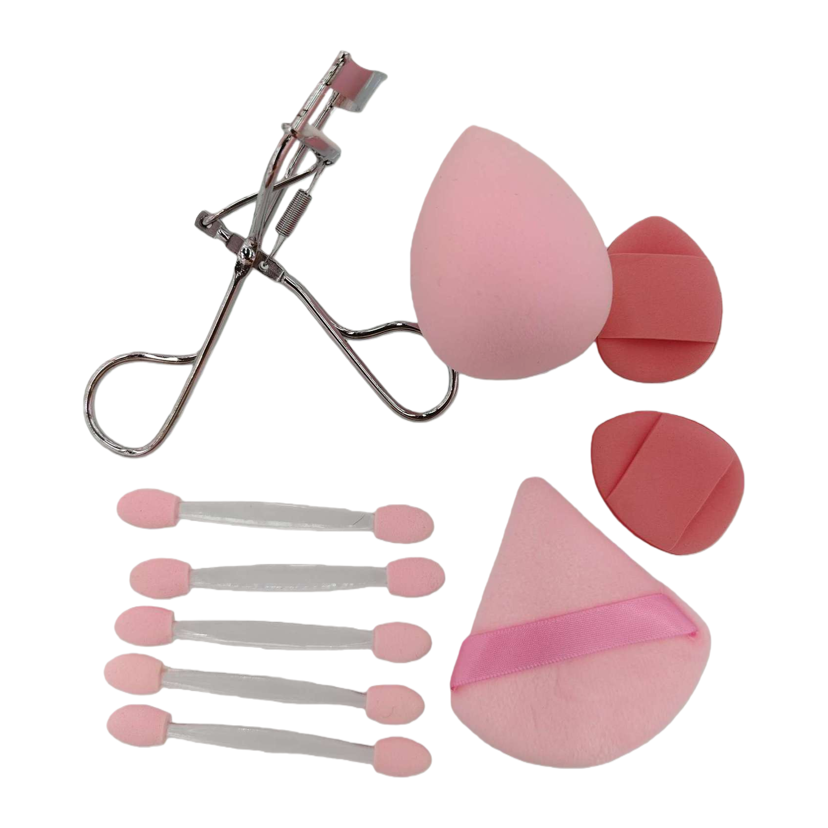 The three-piece makeup tool set of egg eyelash curler and sponge stick is a perfect moisturizing, softening and volumizing makeup tool Item Picture
