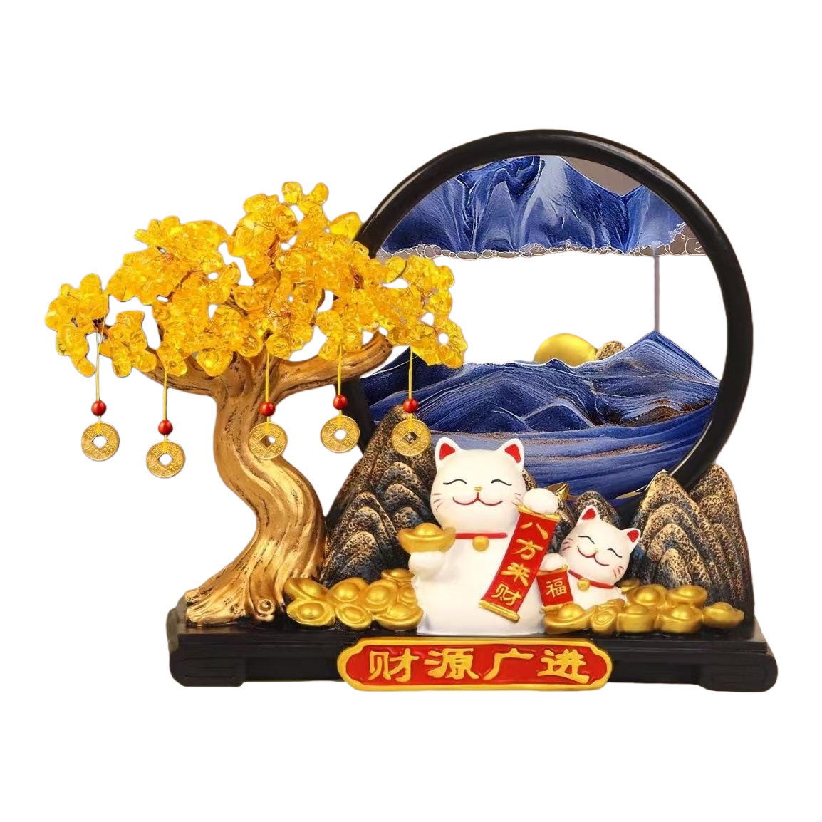 Maneki Neko and money tree resin ornaments bring wealth to the living room, office, opening and moving decoration Item Picture