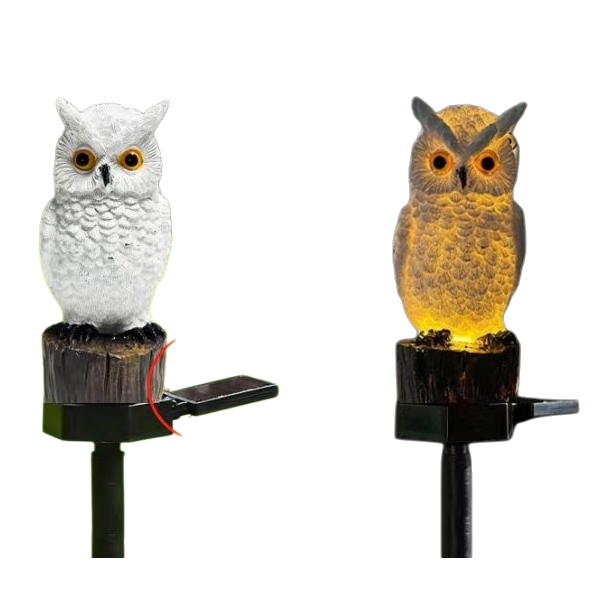 太阳能猫头鹰造型户外装饰灯节能照明庭院灯白底实物图