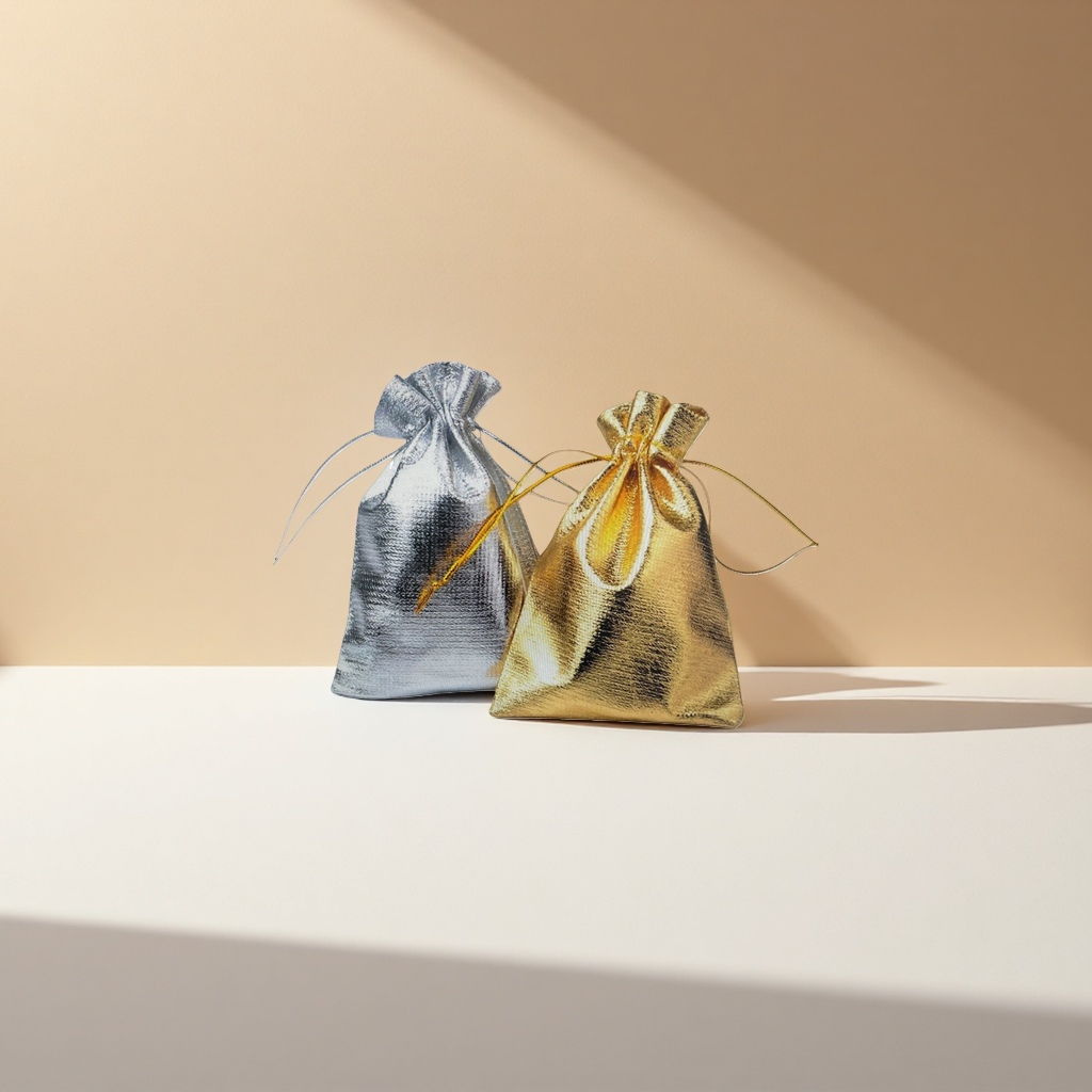 Metallic luster silver and gold drawstring cloth bags Application Scenario