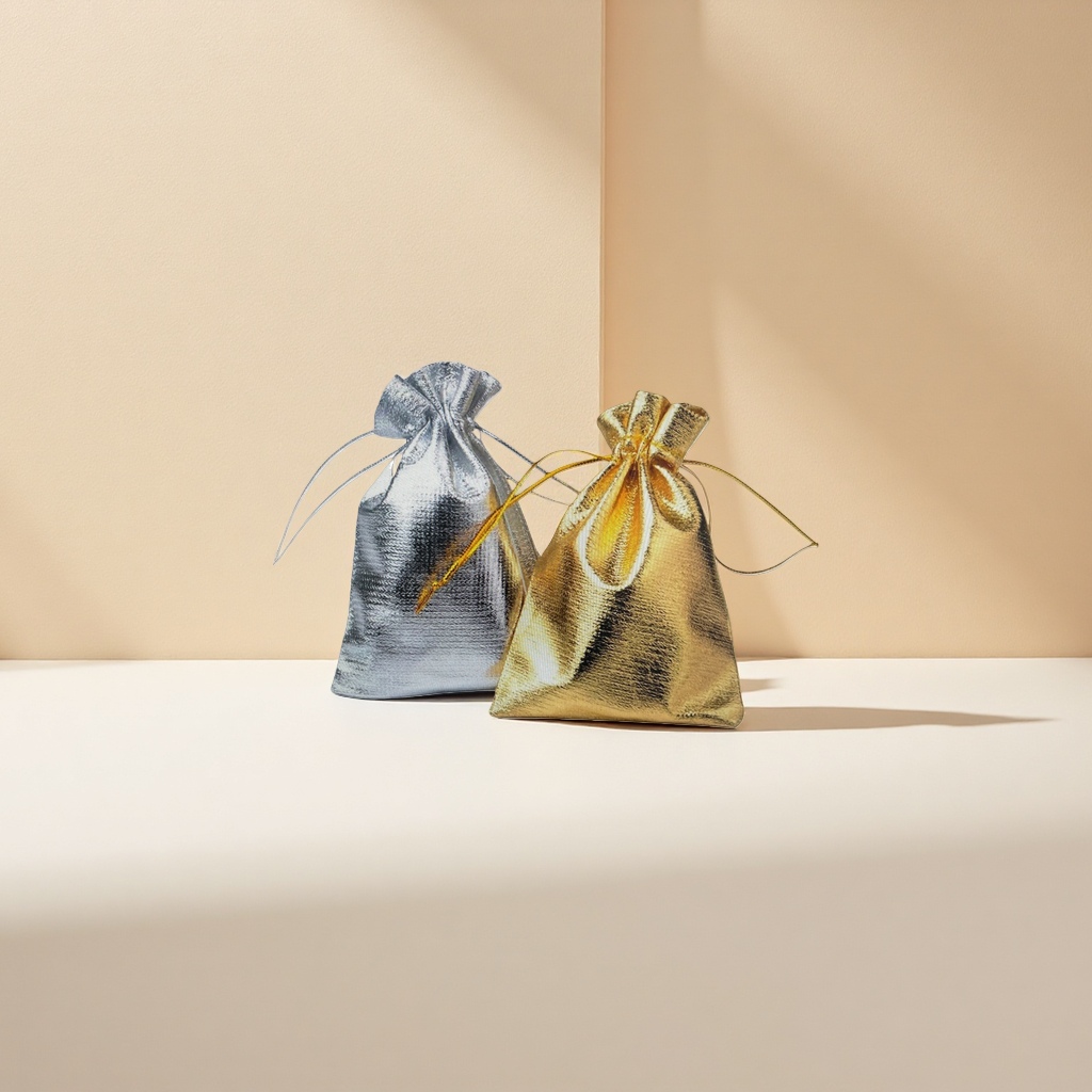Metallic luster silver and gold drawstring cloth bags details Picture
