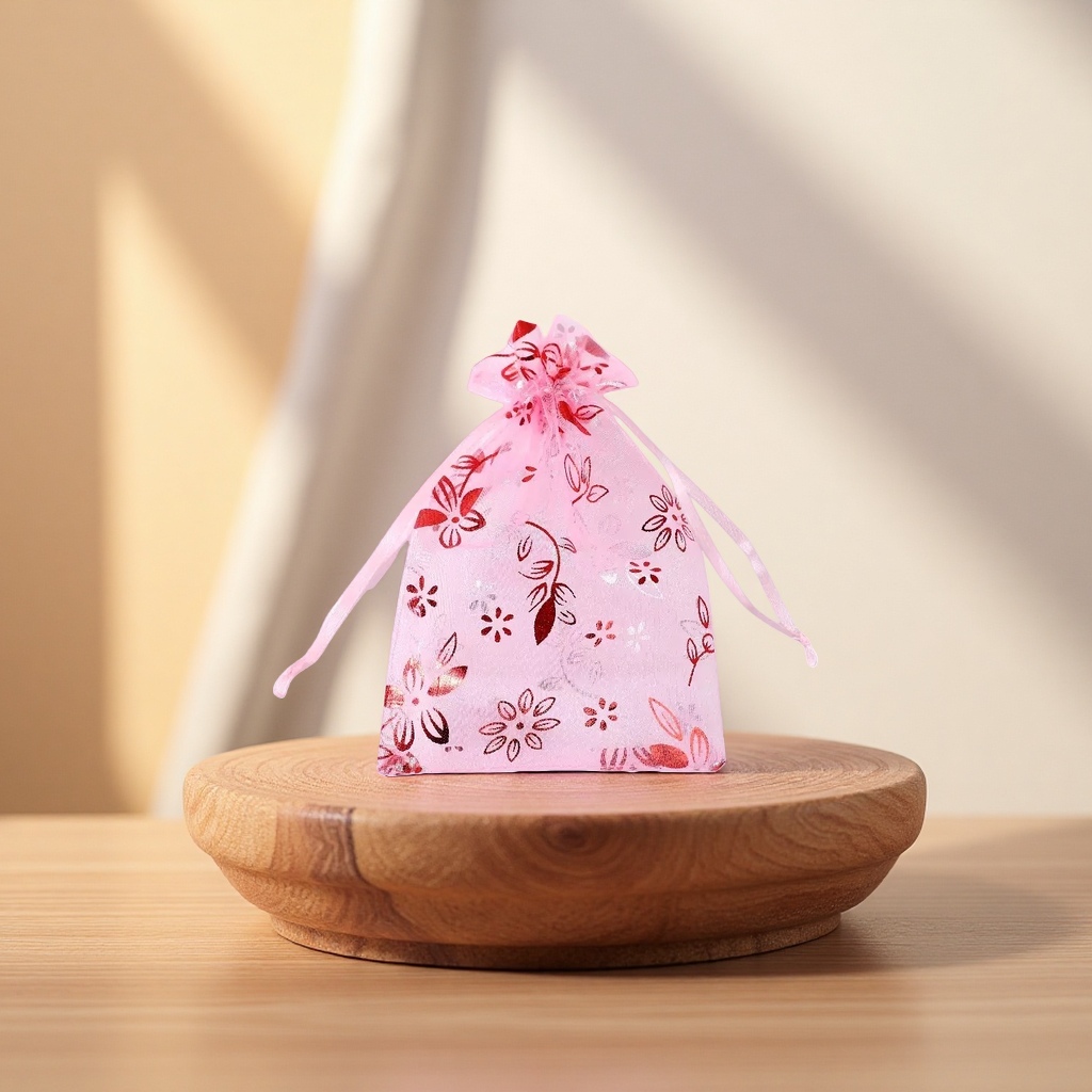Pink floral pattern drawstring bag, daily shopping bag, reusable portable storage bag Application Scenario