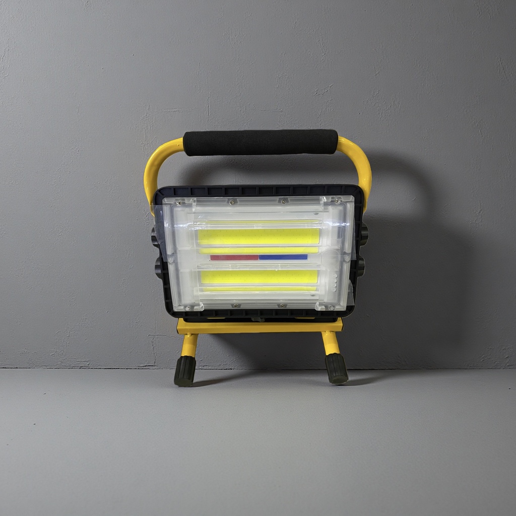 The yellow portable LED work light provides strong illumination for portable outdoor operations Specification image