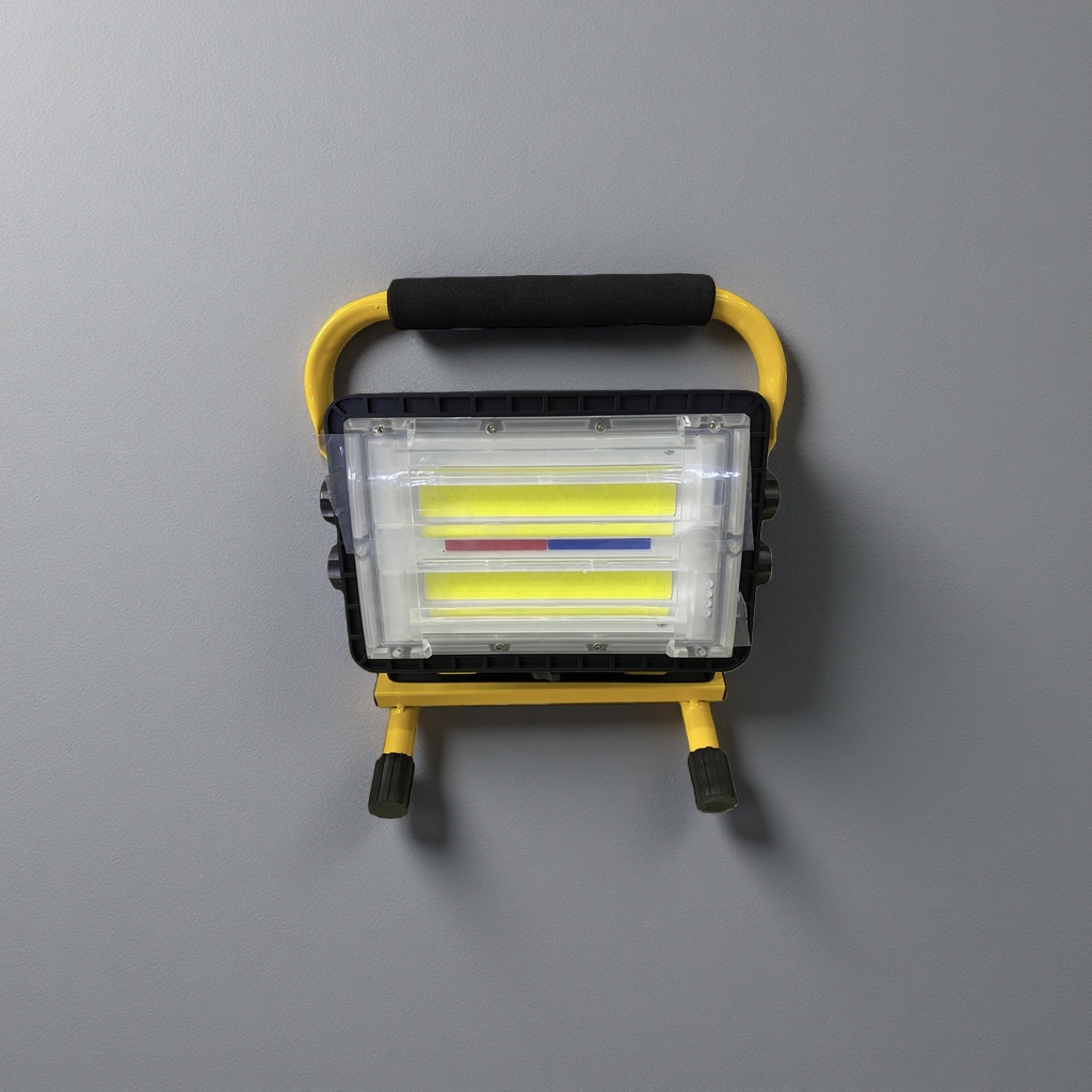The yellow portable LED work light provides strong illumination for portable outdoor operations Application Scenario