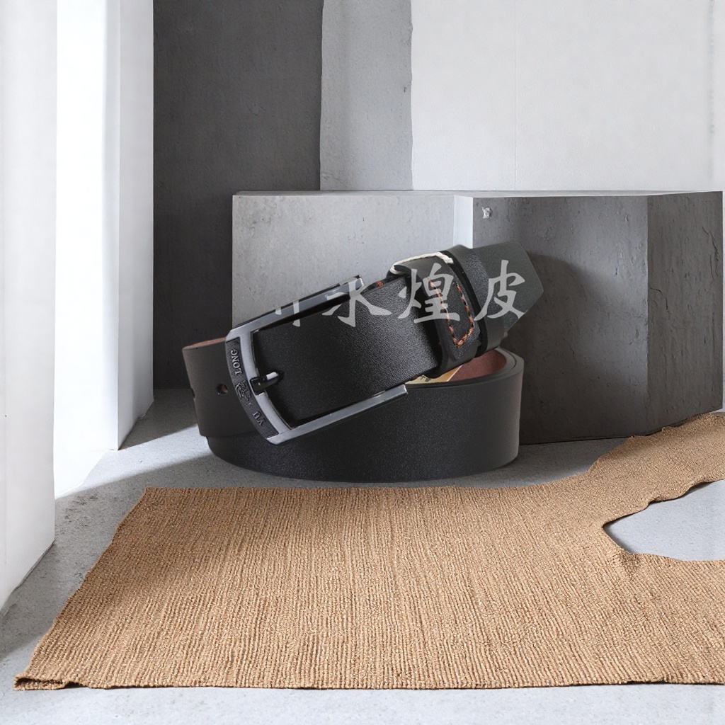 Black belt men's business belt, simple and classic men's genuine belt details Picture