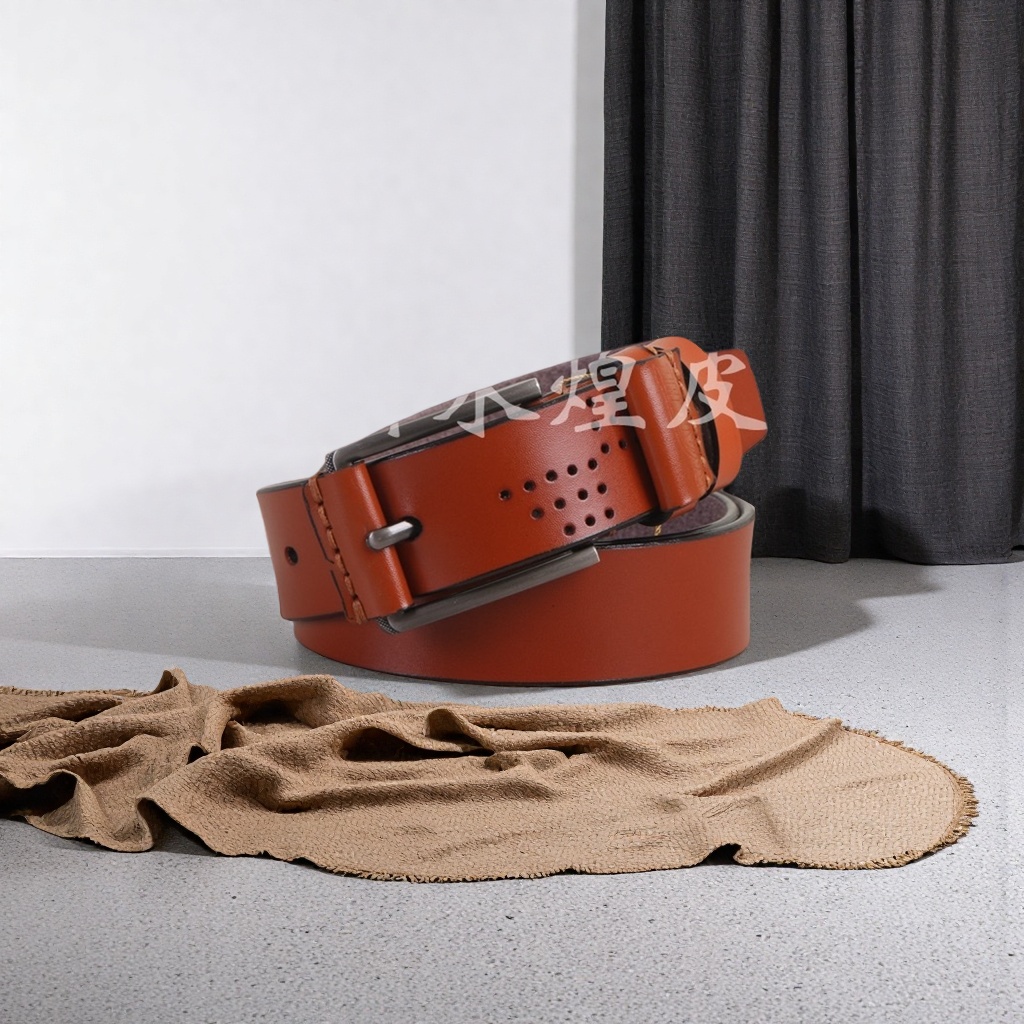 Brown leather belt for men, casual, simple and genuine business product