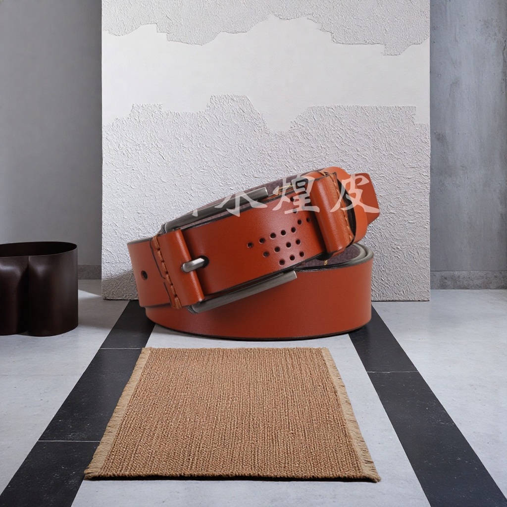 Brown leather belt for men, casual, simple and genuine business product details Picture