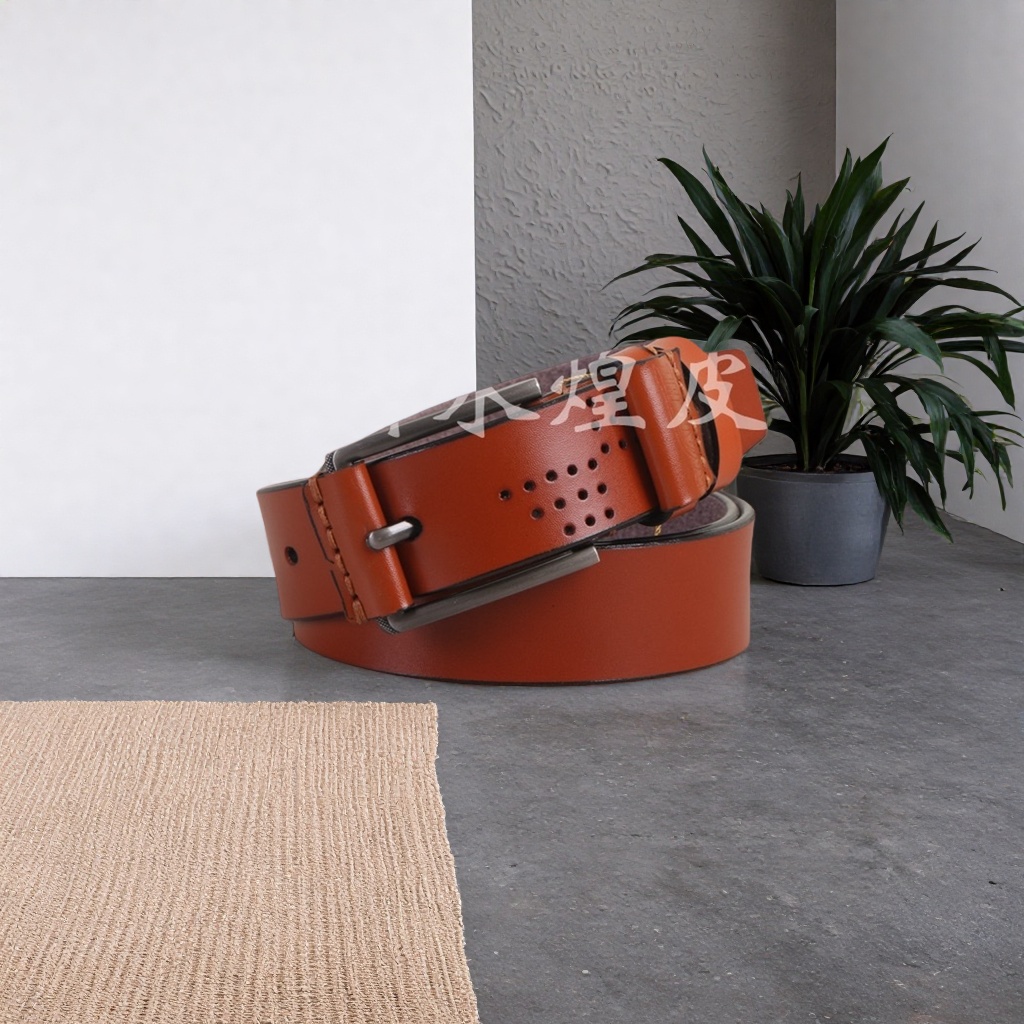 Brown leather belt for men, casual, simple and genuine business product Specification image
