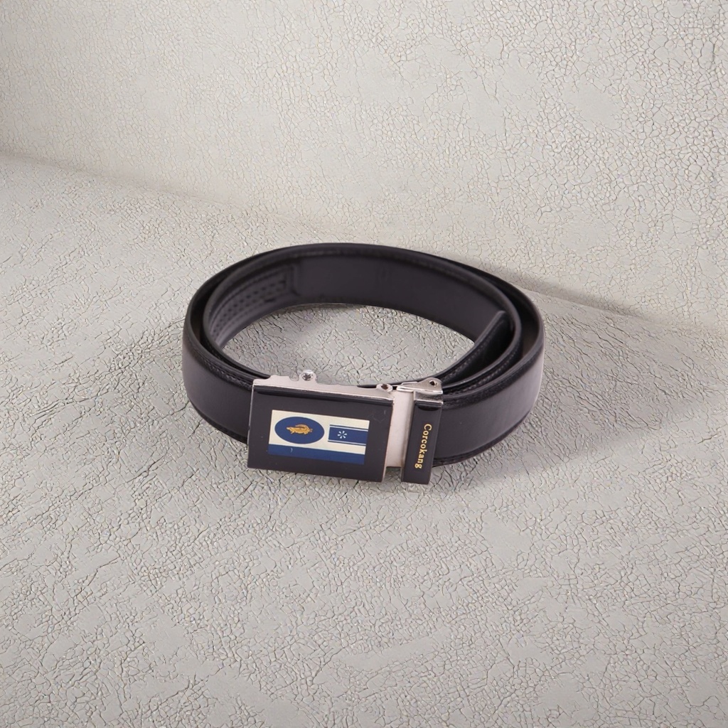 Black leather men's belt, simple business casual men's widened real belt details Picture