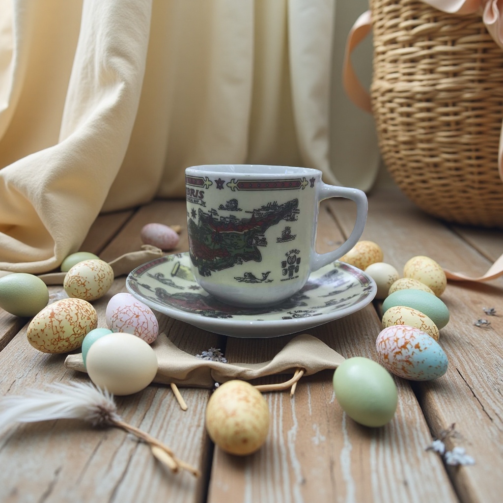 地图图案茶杯茶碟套装居家装饰摆件礼品