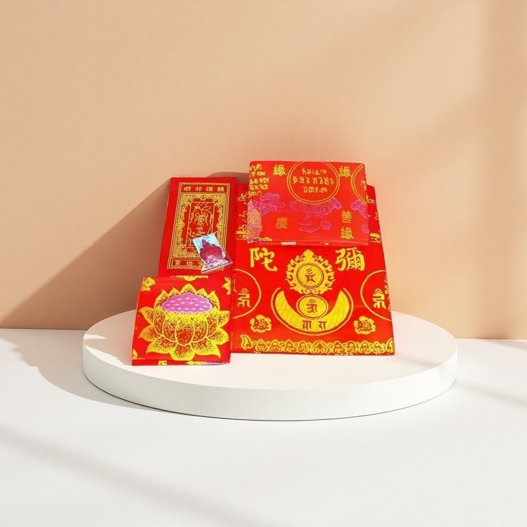 Yellow sutra blanket set, five-piece set of Dharani Rebirth Sutra, thickened brocade, silk embroidery of Rebirth Mantra, five-piece set of Dharani, widened and thickened wholesale Specification image