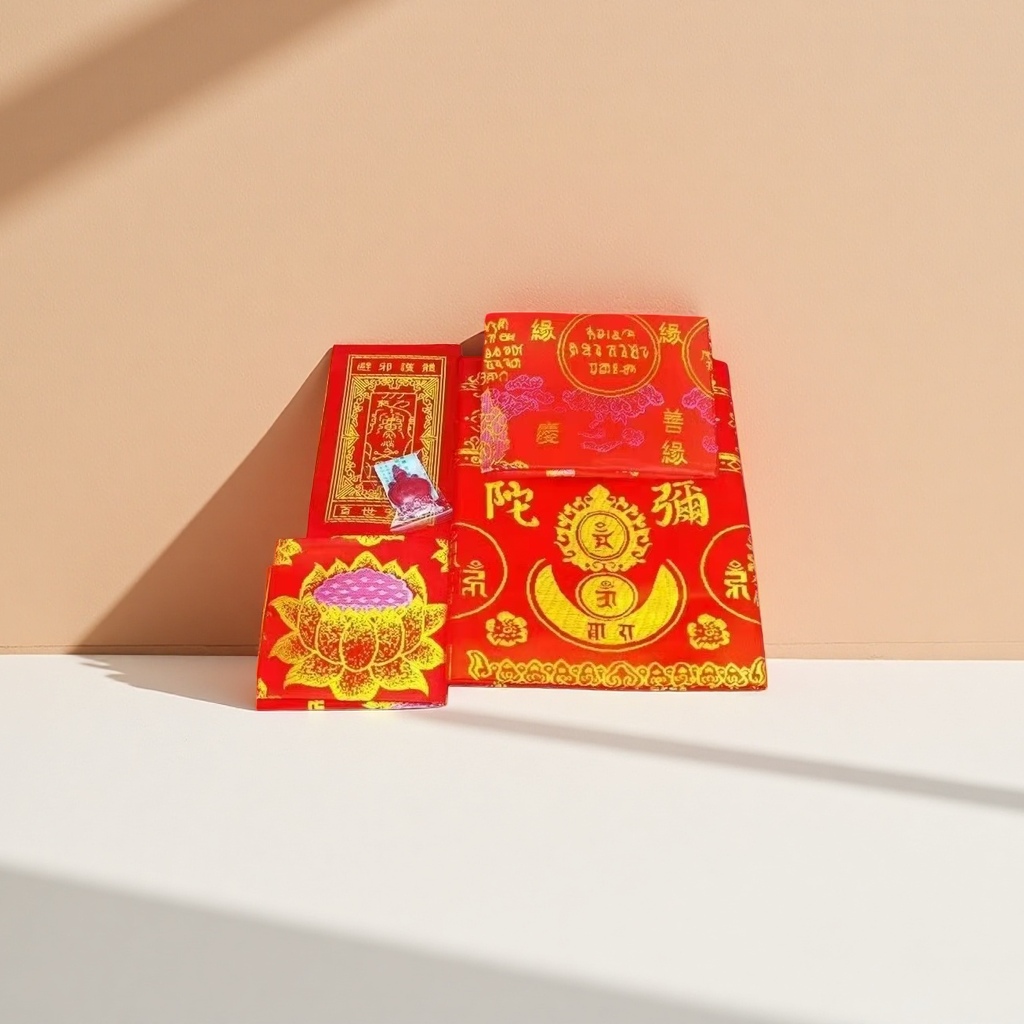 Yellow sutra blanket set, five-piece set of Dharani Rebirth Sutra, thickened brocade, silk embroidery of Rebirth Mantra, five-piece set of Dharani, widened and thickened wholesale Application Scenario
